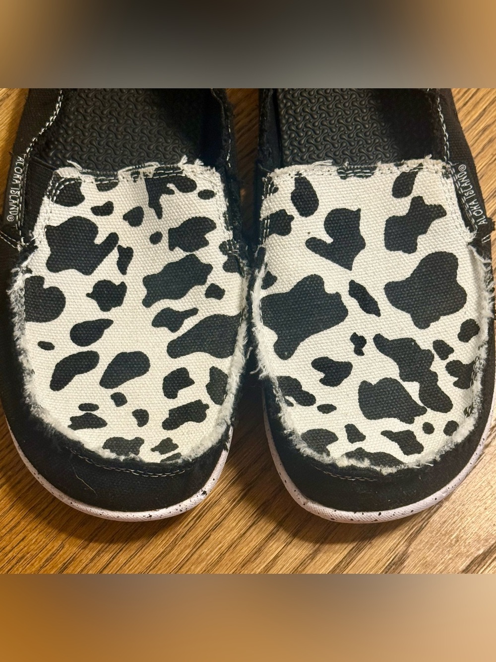 Aloha Island Cow Print Slip-On Shoes | Black & White Casual Canvas Flats | Like - Picture 2 of 5
